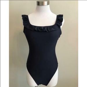J. crew Ruffled Scoop Neck Navy Swimsuit Sz 10